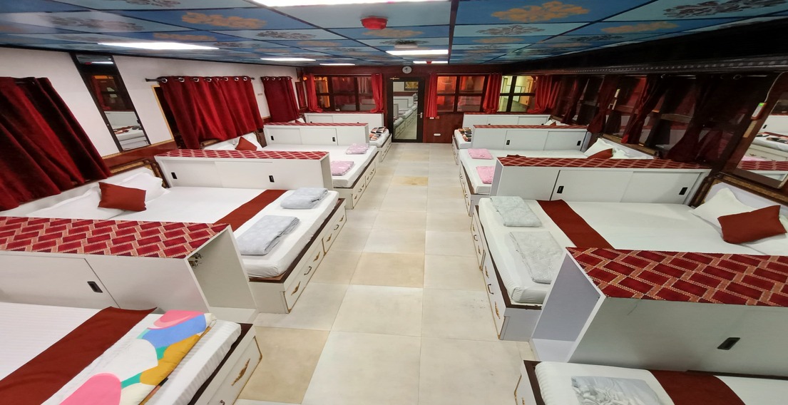 Overall ambience of the Boys Dormitory at House of Sheherwali Hotel in Azimganj, blending heritage and modern design