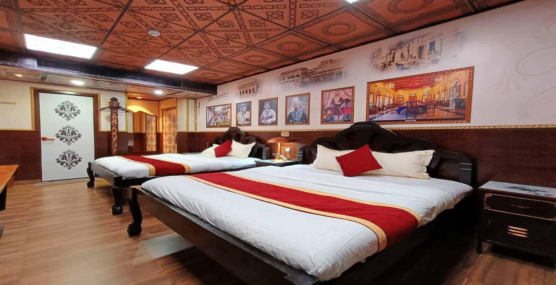 Elegant Dudhoria Room showcasing heritage furniture and intricate decor in Azimganj