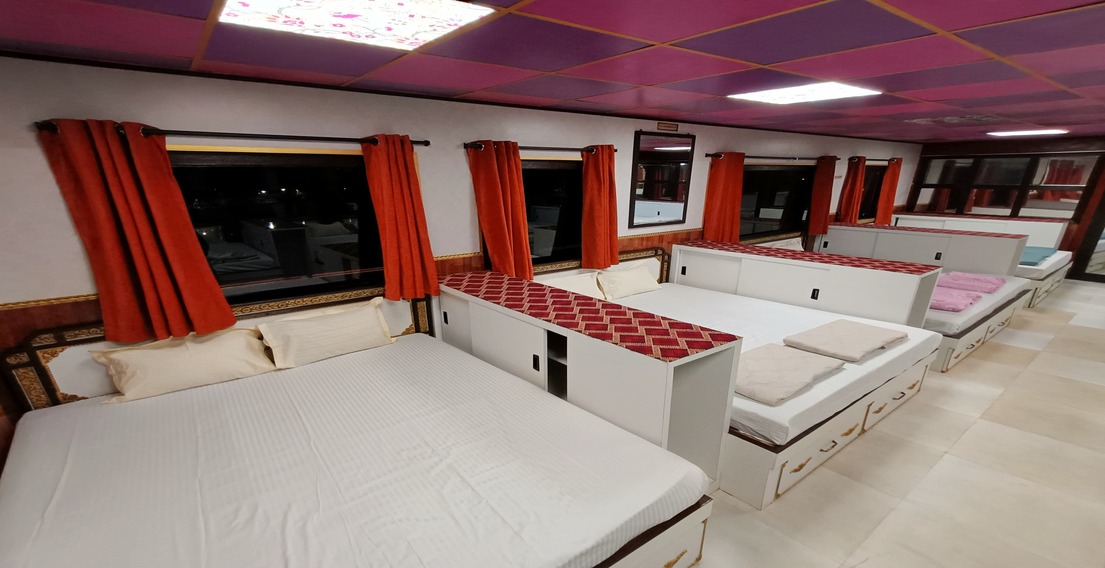 Interior view of the Girls Dormitory at House of Sheherwali Hotel in Azimganj, blending modern comforts with heritage design