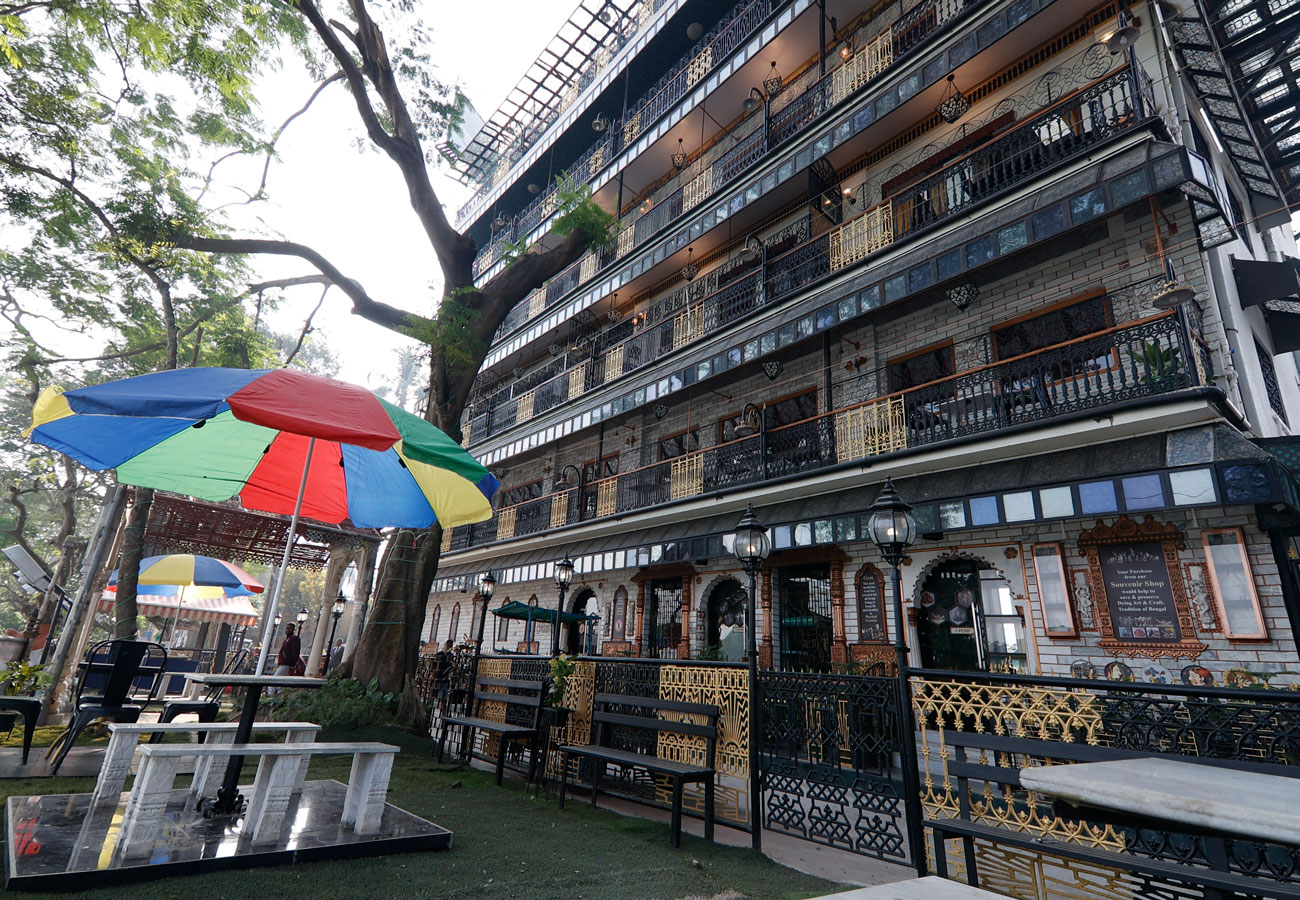 Overall view of House of Sheherwali Hotel in Azimganj, showcasing its heritage architecture and modern luxury on the Contact Us page