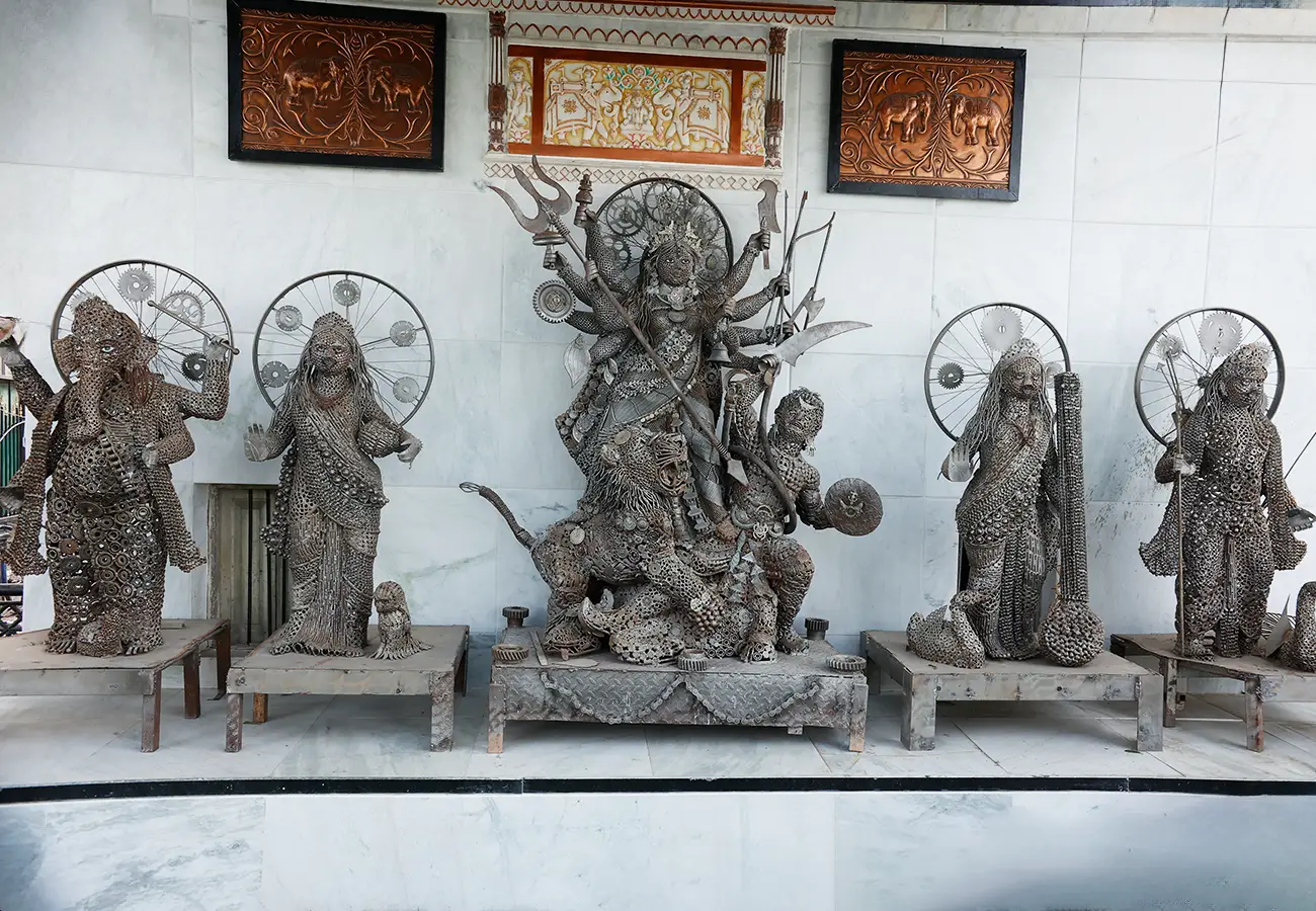 eco-friendly durga puja statue made from recycled materials