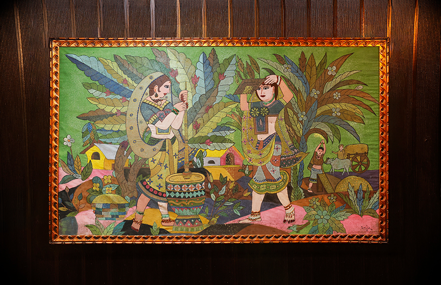 Heritage Kantha Stitch exhibit at House of Sheherwali in Azimganj, showcasing traditional Bengali repurposing of textiles into art.