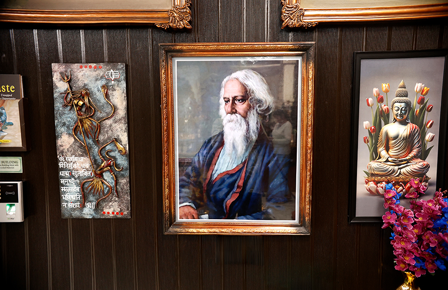 Exhibit showcasing places in Murshidabad associated with Rabindranath Tagore, including a nursing institute, hospital, and diagnostic centre.