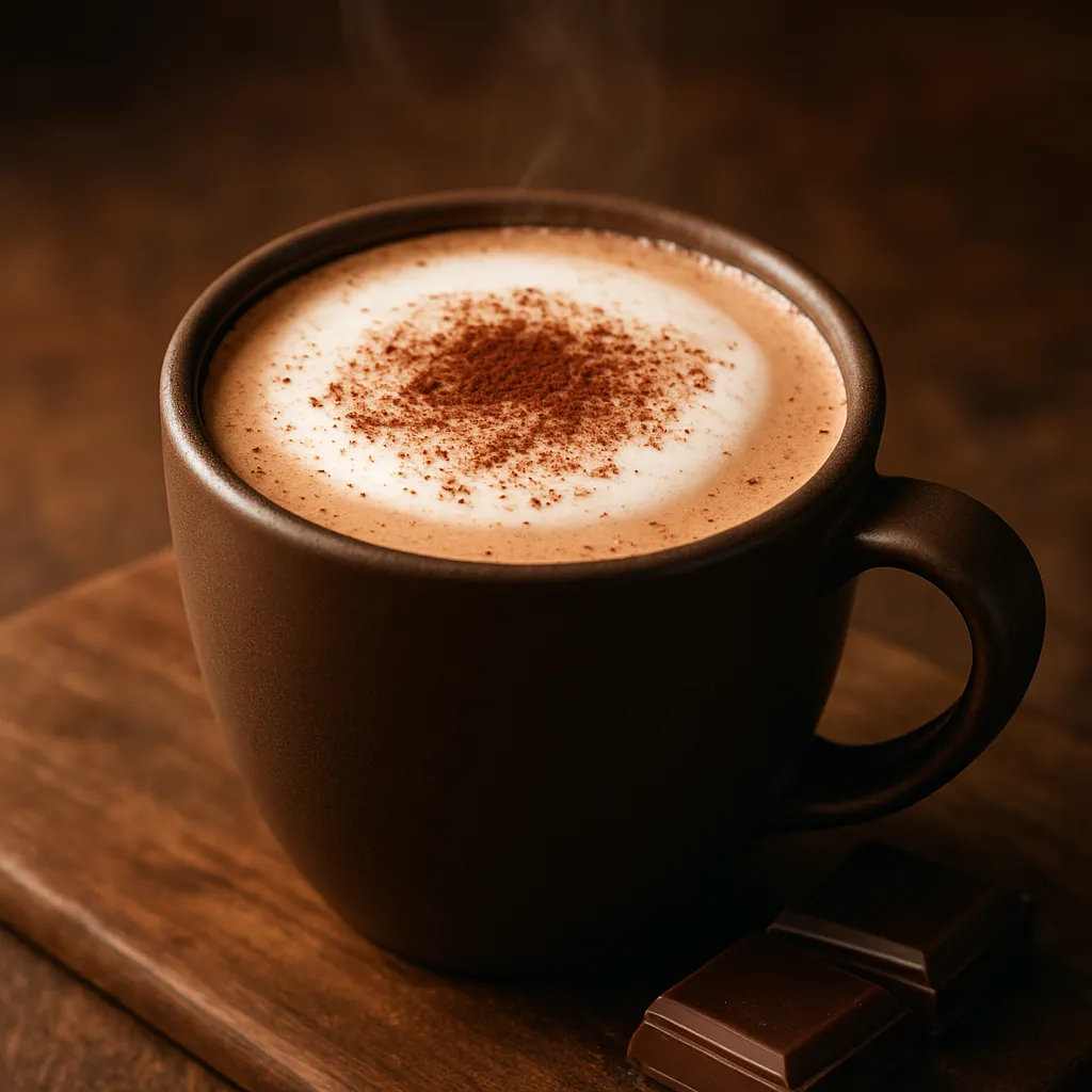 Hot chocolate coffee with frothy milk and cocoa dust at House of Sheherwali restaurant.