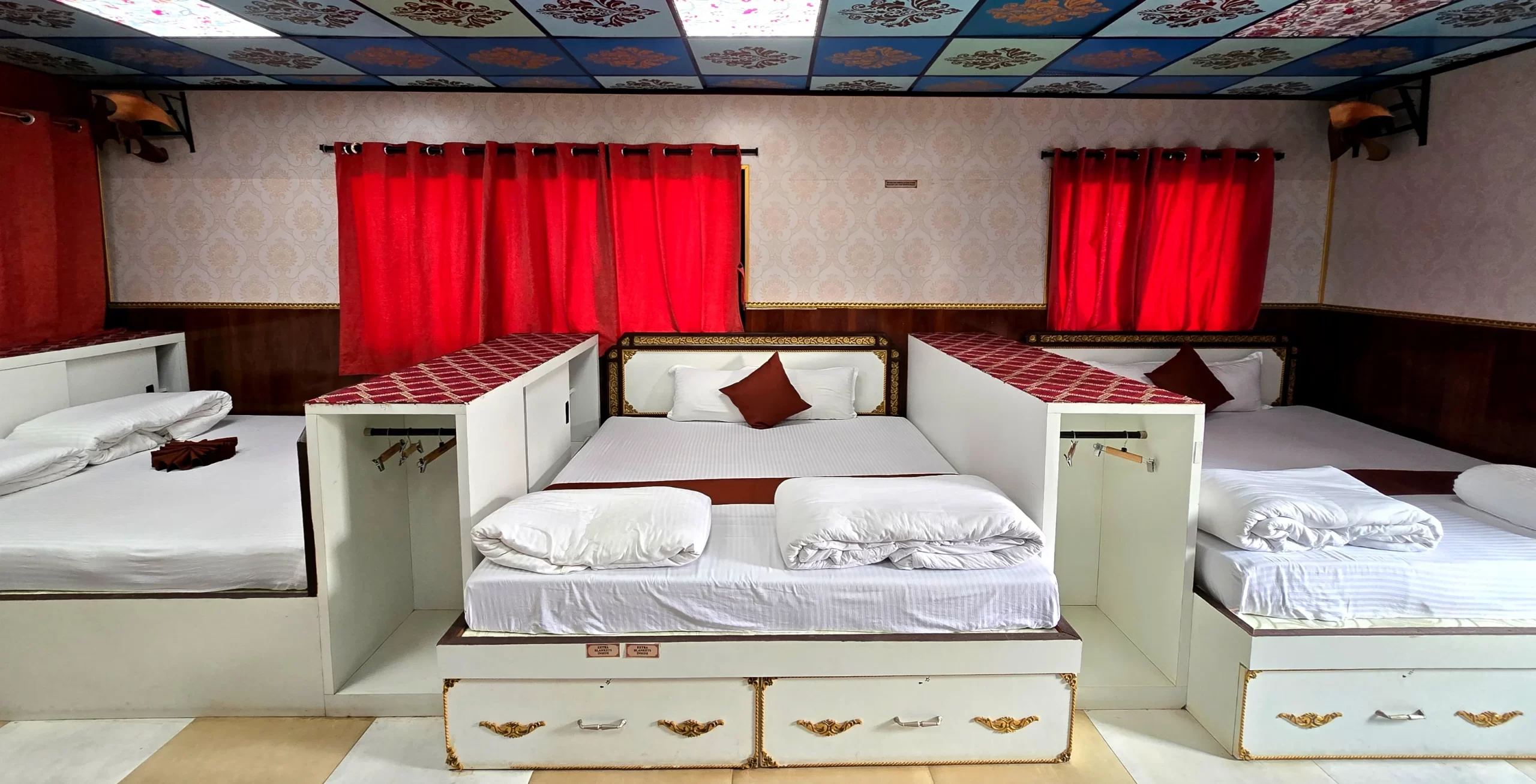 Five king size beds with shared occupancy in Dhanpath Singh Family Room at House of Sheherwali, Murshidabad
