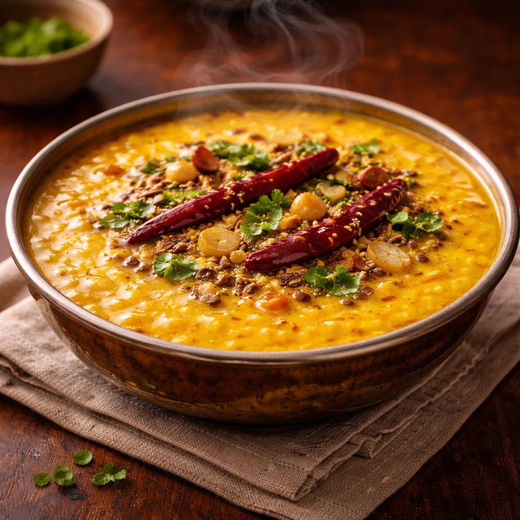 Dal fry served at House of Sheherwali restaurant in Murshidabad.