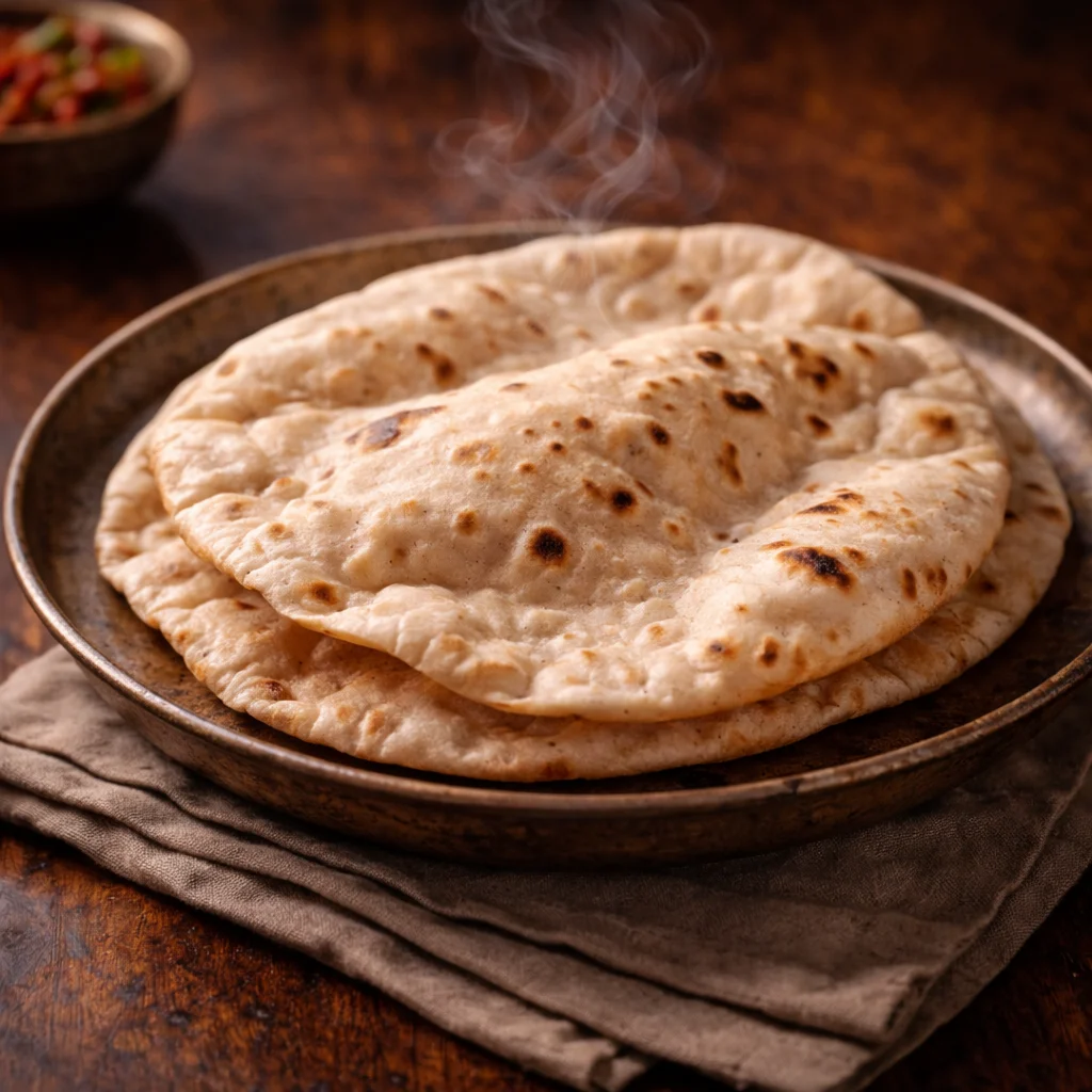 Fresh roti served at House of Sheherwali restaurant in Murshidabad