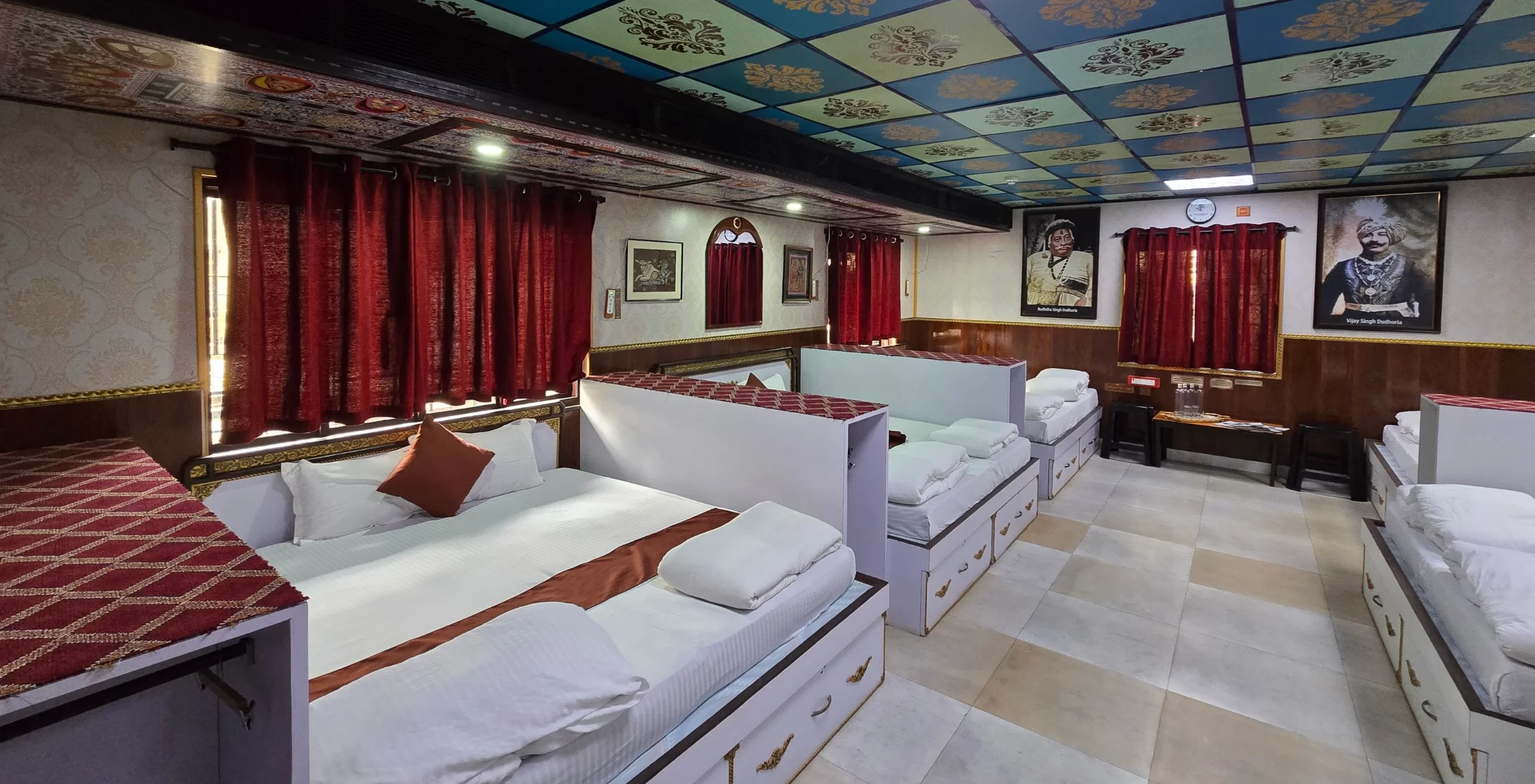 Spacious interior of Vijay Singh Family Room at House of Sheherwali in Murshidabad.