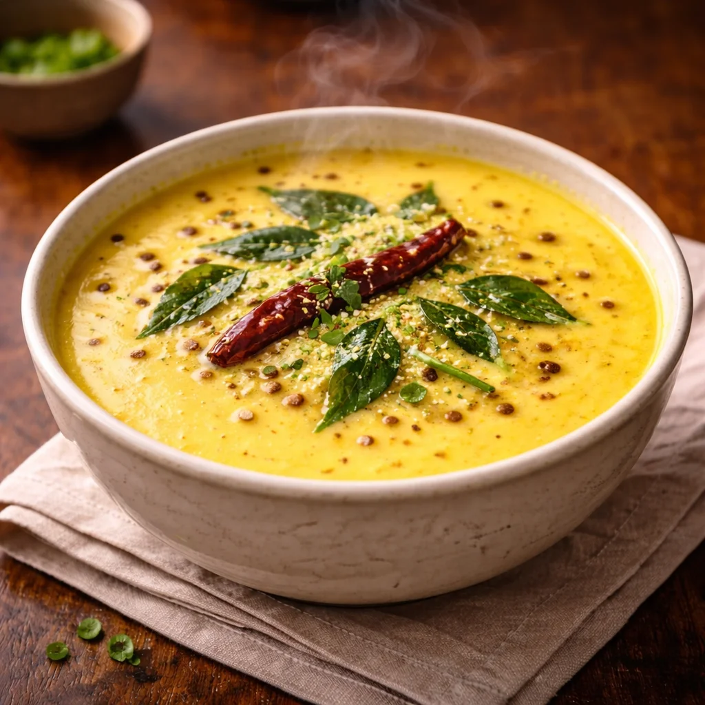 Yellow kadhi served at House of Sheherwali restaurant in Murshidabad
