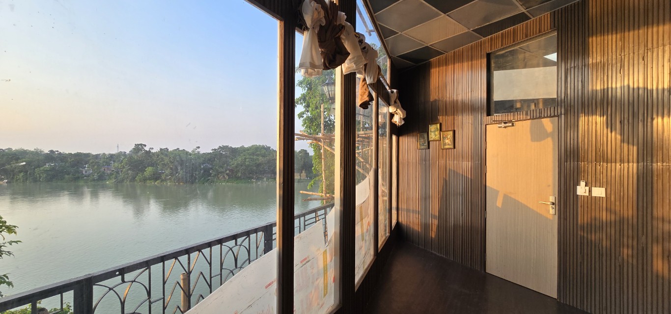 Luxury Suite corridor with panoramic River Bhagirathi view at House of Sheherwali Murshidabad