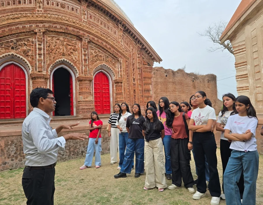 Students learning about Murshidabad's heritage monuments during a guided educational tour organised by House of Sheherwali.